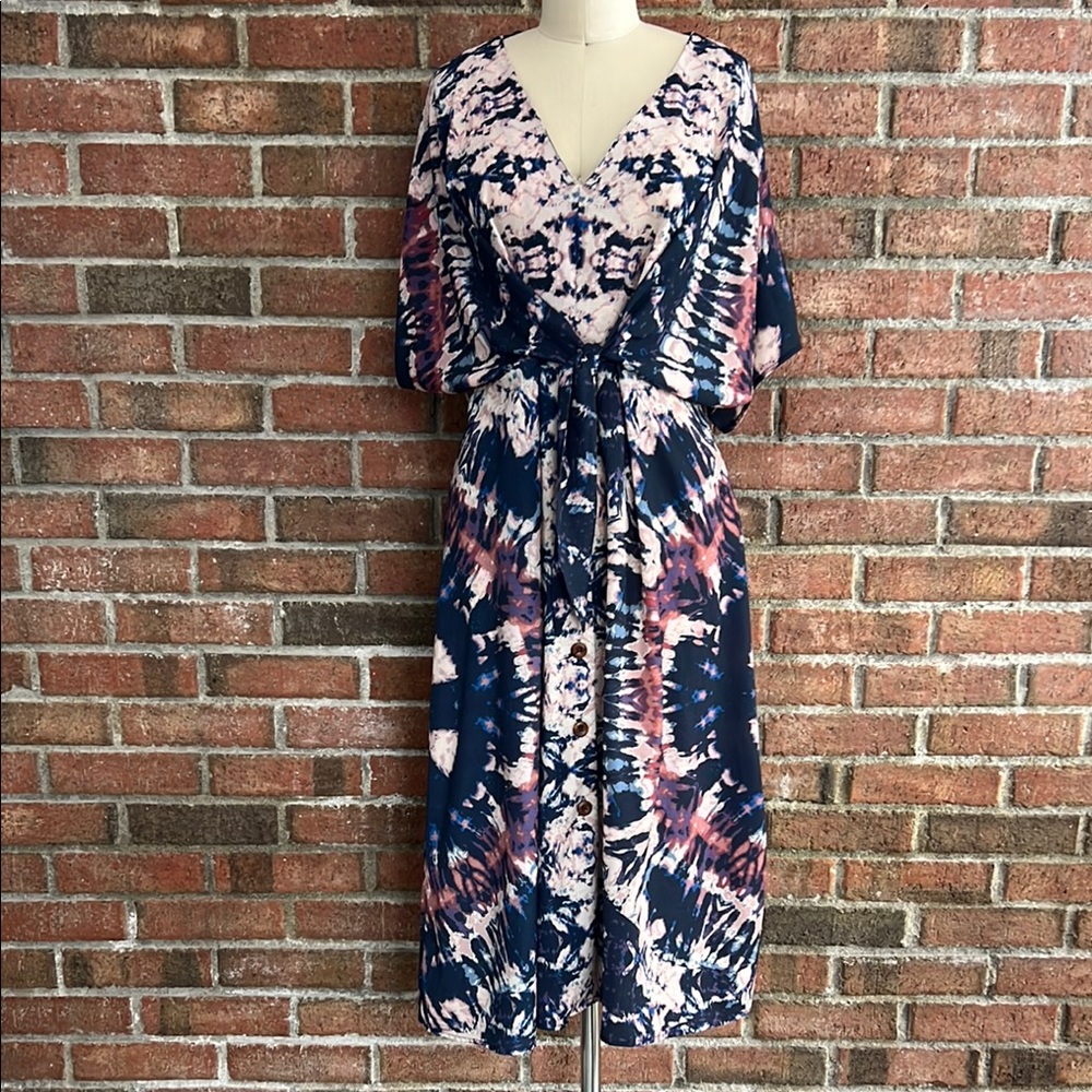 Blue and Pink Midi tie-dye Midi Dress